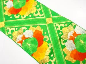 アンティーク　格子に牡丹唐草模様織り出し袋帯（材料）